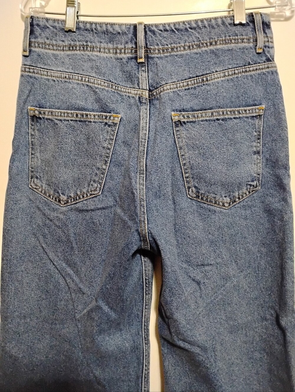 FOREVER 21 Women's Wide-Leg Blue Denim Jeans Front Applied Featured Pockets 26 - Picture 7 of 7